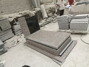 G664 Brown Royal + Angola Black Granite Tombstone