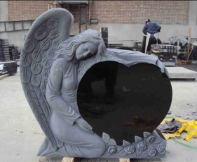 Absolute Black Granite Engraved Angel Monument