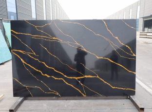Quartz Calacatta Grey Black Slabs Big Stock Factory Hot Selling